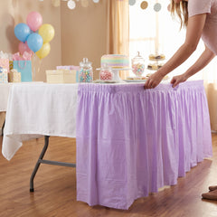 Elegant Lavender Plastic Table Skirt - 168" x 29"