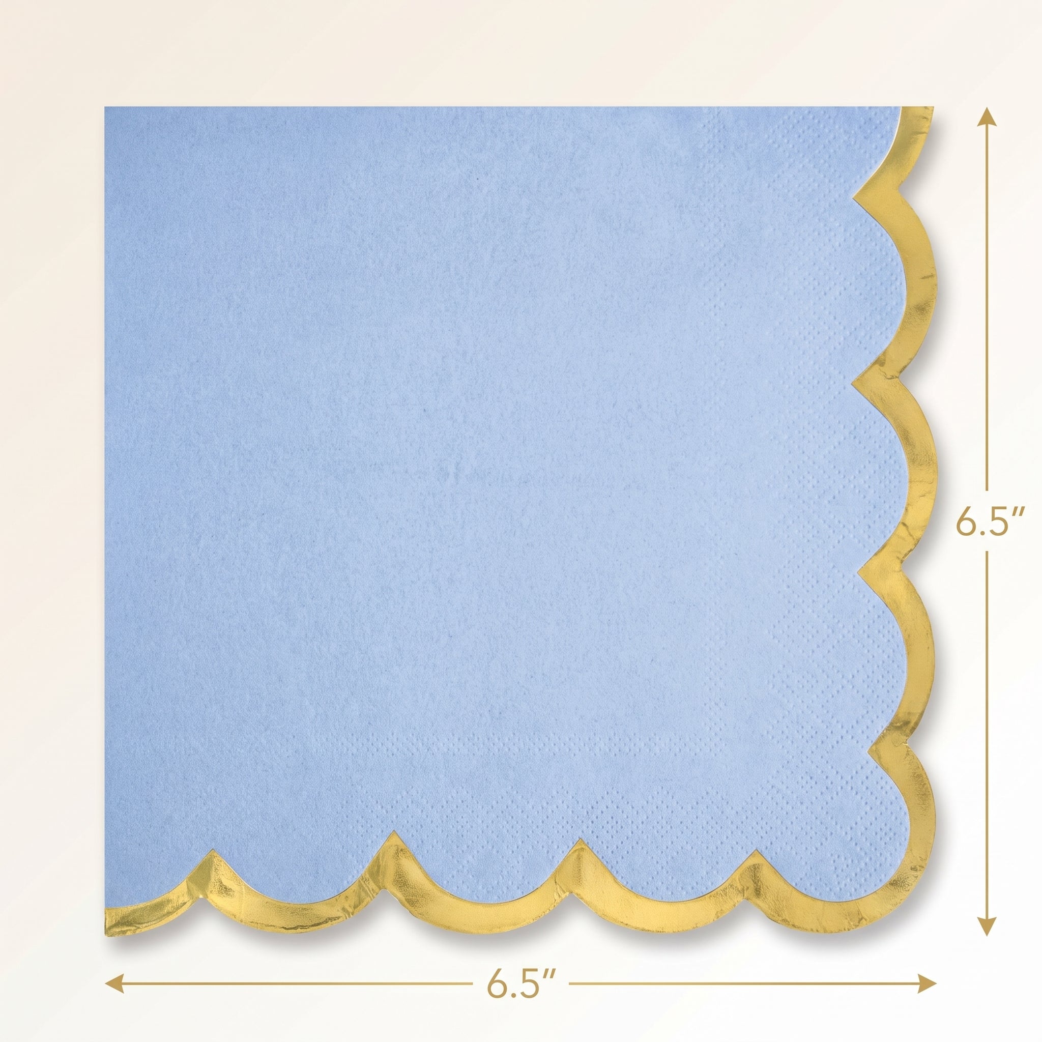 Elegant Blue Luncheon Napkin - 6.5 In. x 6.5 In. with Gold Scalloped Edge