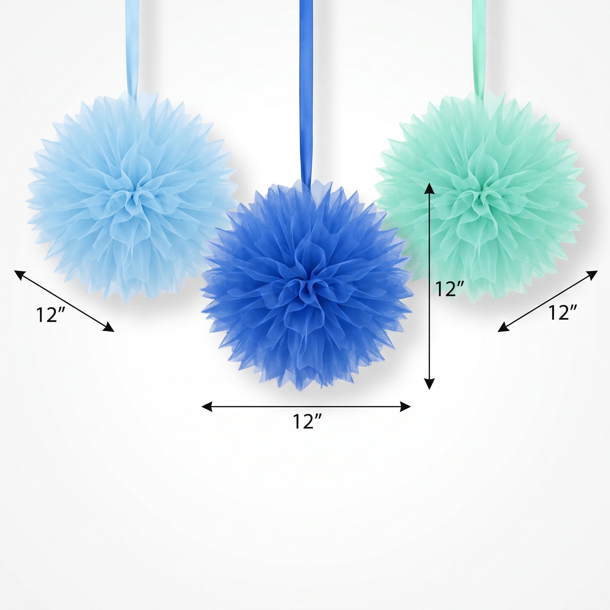 Fluffy Tulle Baby Boy Hanging Decorations, 3-Pack