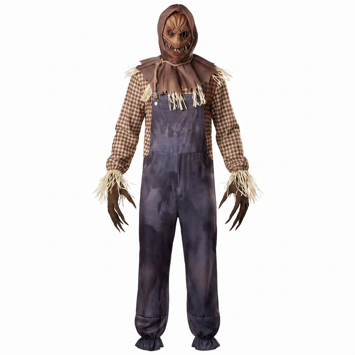 Men's Sinister Scarecrow Halloween Costume with Mask and Gloves - Adult One Size