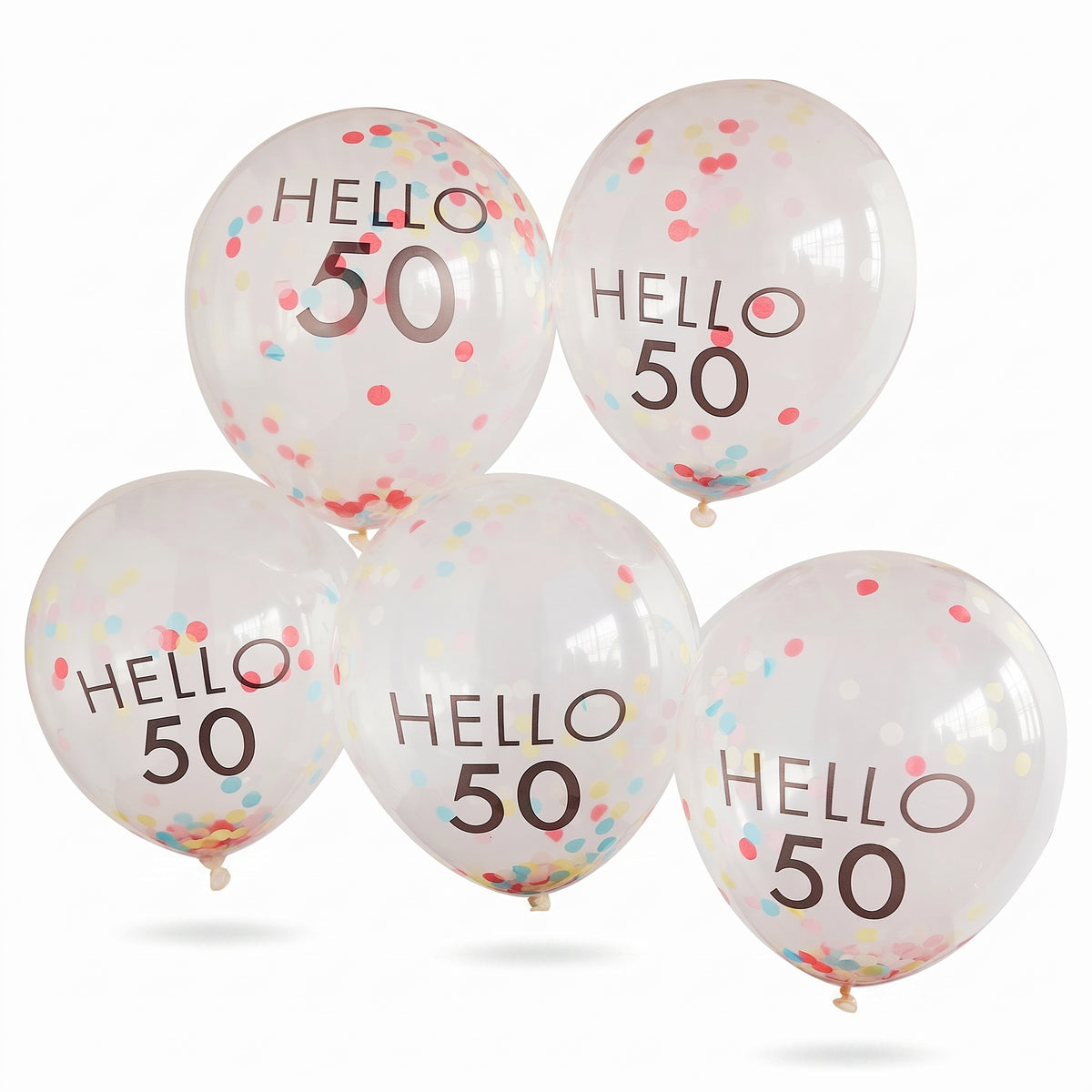 Vibrant Hello 50th Birthday Latex Balloons, Pink Confetti, 12-Inch, 5-Pack