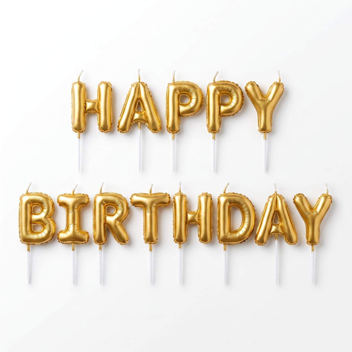 Gold "Happy Birthday" Letter Balloon Candle Picks
