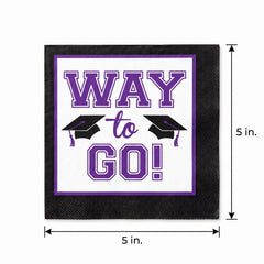 "Way to Go!" Graduation Beverage Napkins - Purple, 40-Pack - 5 In. X 5 In.
