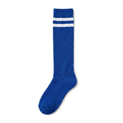 Royal Blue Striped Athletic Knee-High Socks