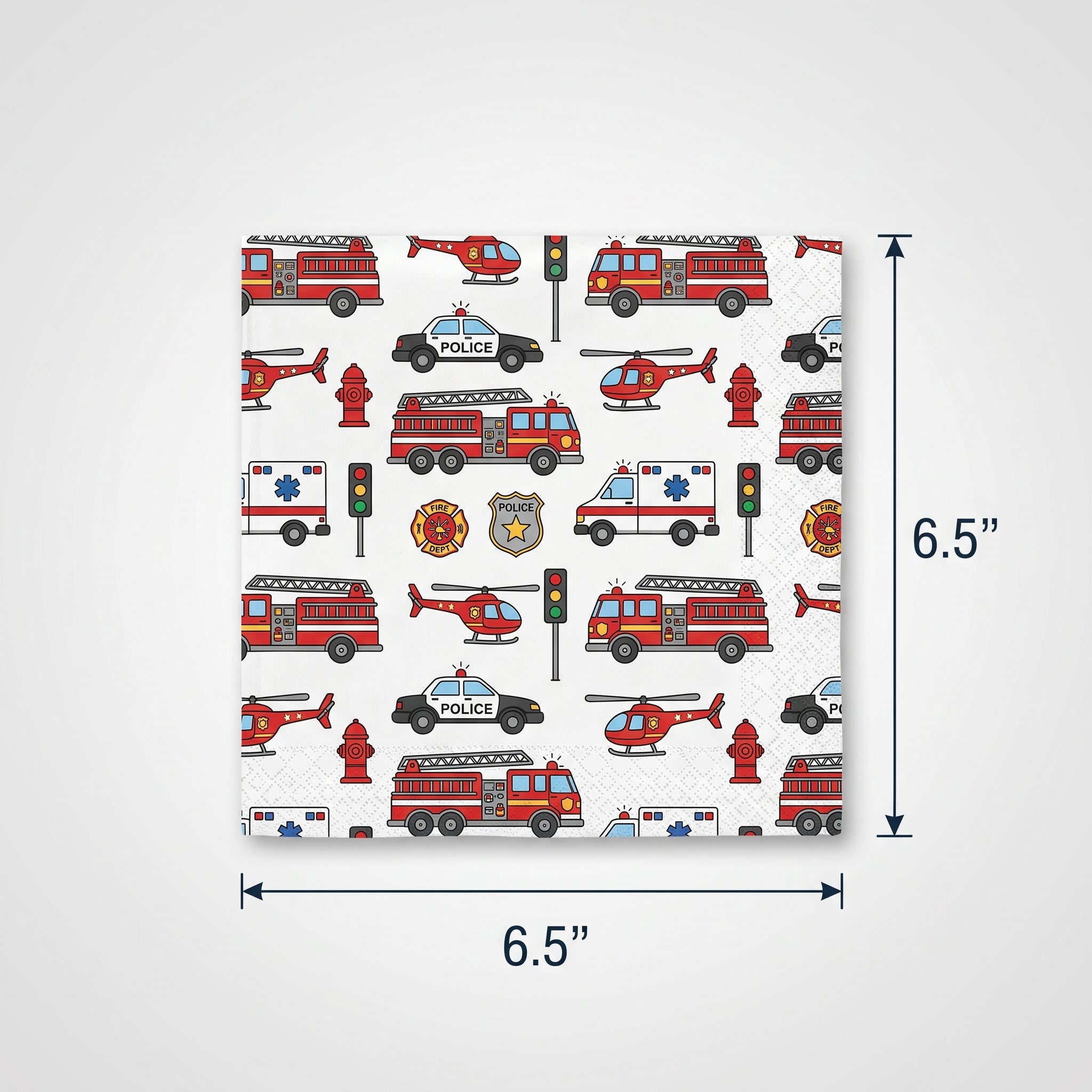 First Responders Themed Disposable Lunch Napkins, 6.5-Inch, 16-Pack