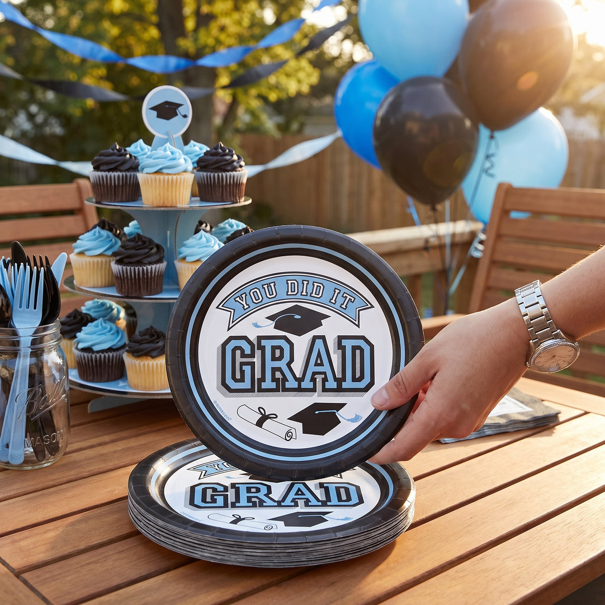 True to Your School Graduation Paper Plates, 6.75-Inch, Powder Blue, 20-Pack