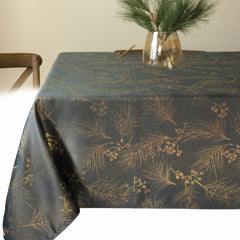 Christmas Traditional Gold Pine Metallic Fabric Table Cover