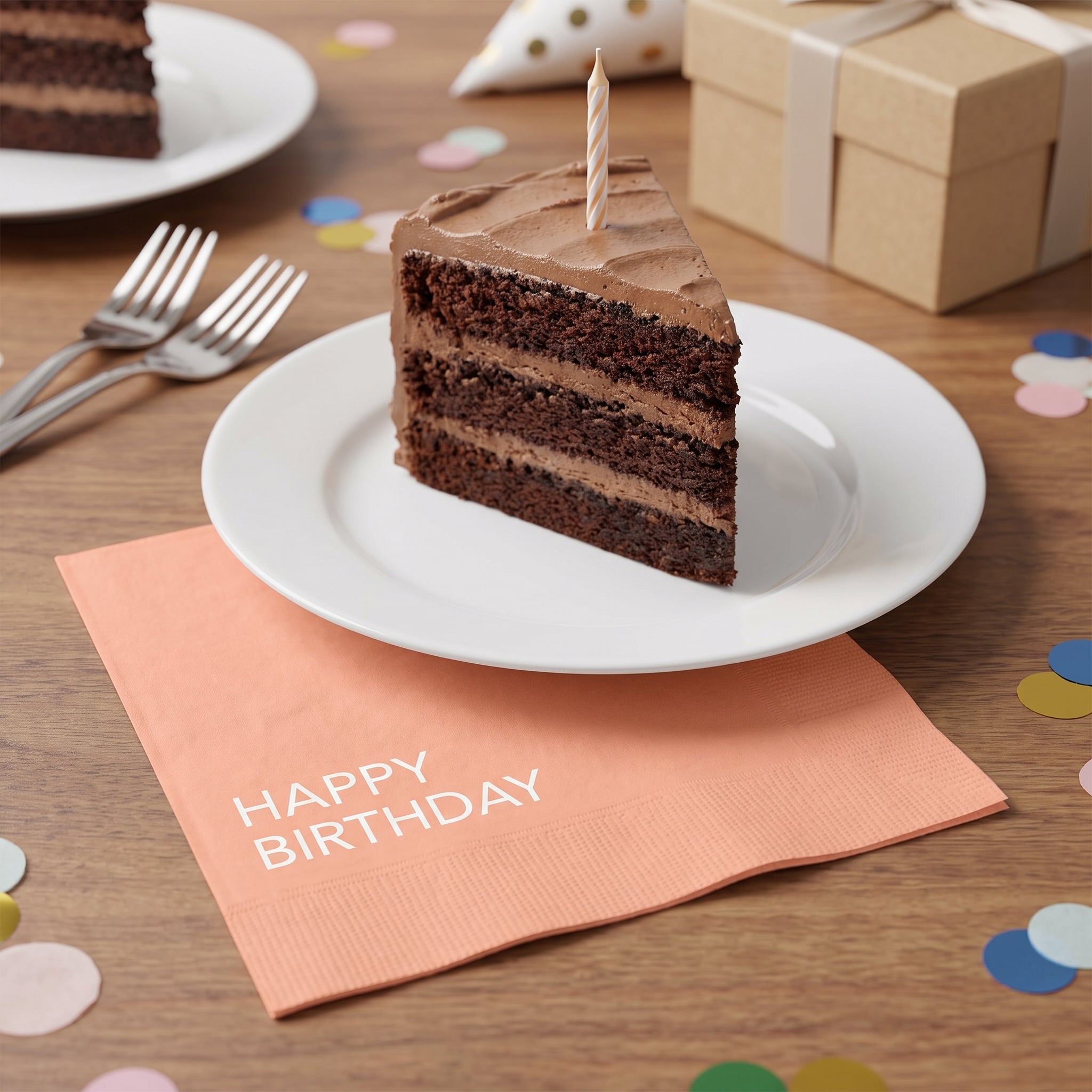 Bright Pastel "Happy Birthday" Coral Lunch Napkins - 6.5 In. x 6.5 In., 16-Pack