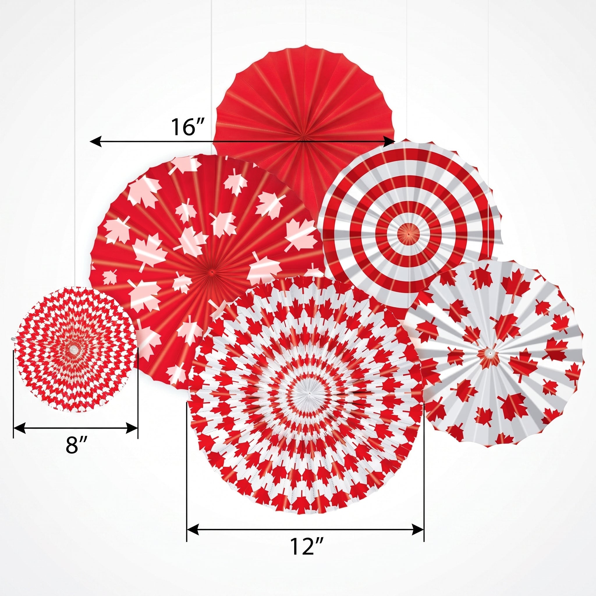 Canada Day Maple Leaf Paper Fan Decorations - 6 Pack