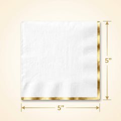 White Beverage Napkins with Gold Stamp - 5 In. X 5 In.