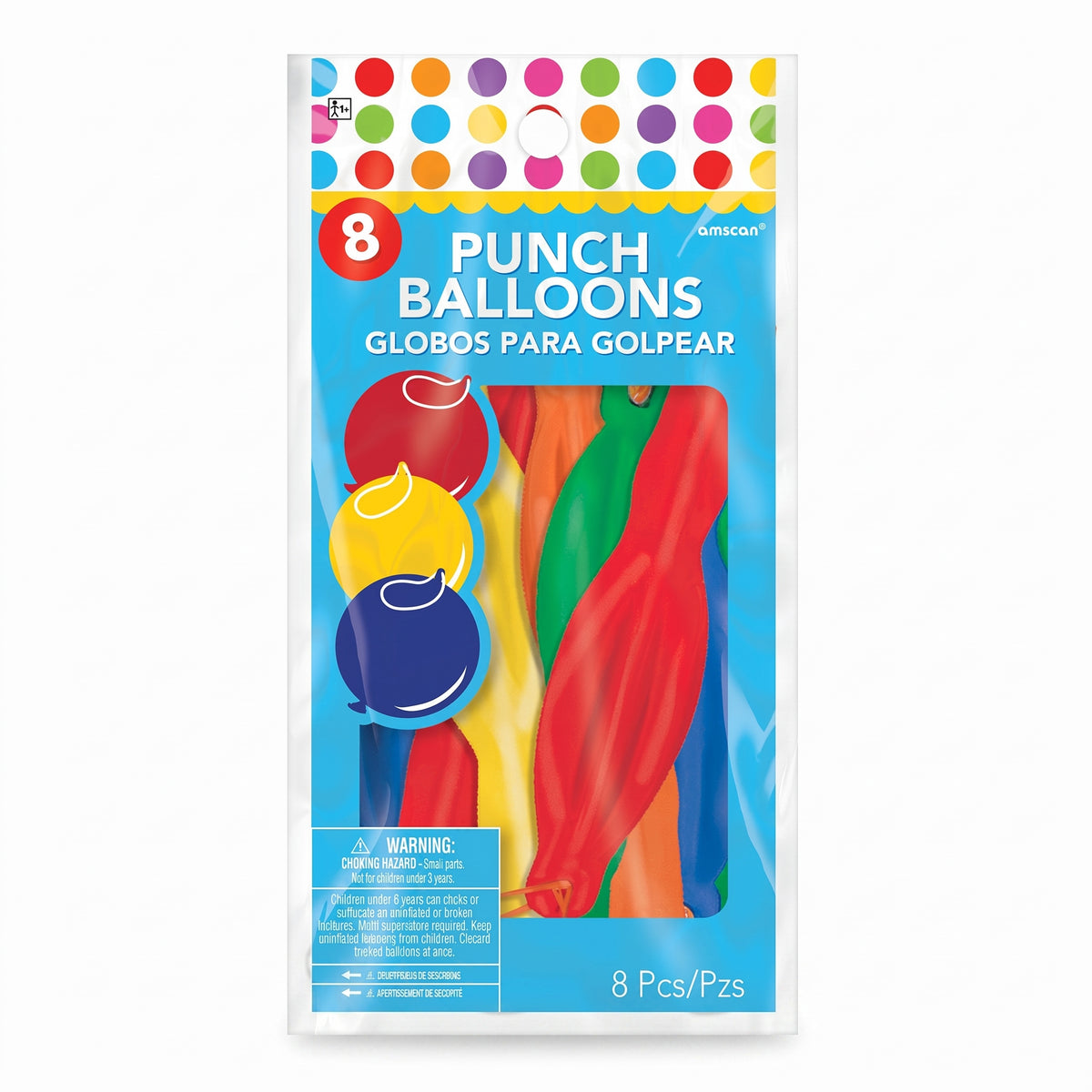 Colorful Punch Balloons with Rubber Bands, 8-Pack