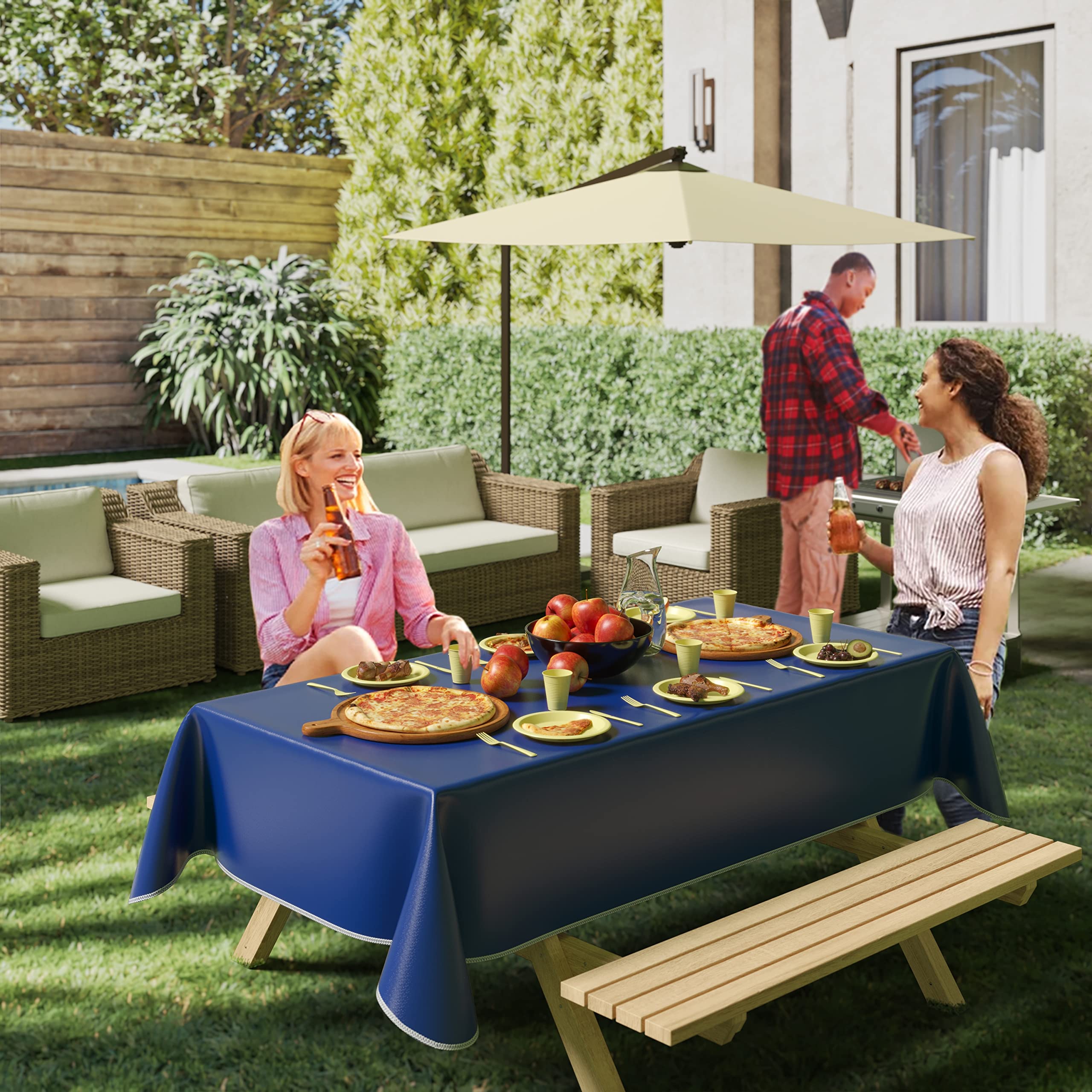 Dark Blue Flannel Backed Plastic Table Cover 54 In. x 70 In. | Case of 36