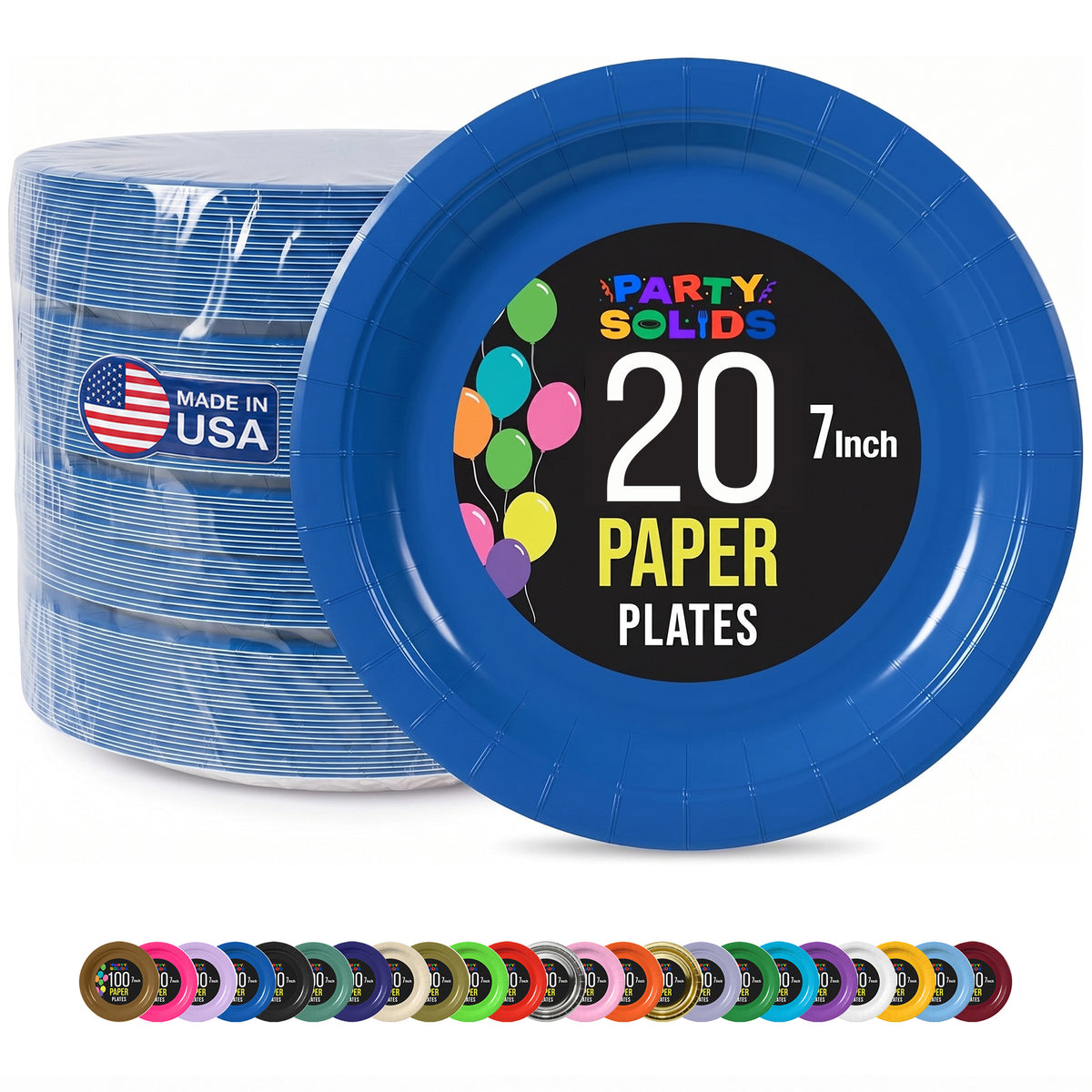 7 In. Dark Blue Paper Plates - 20 Ct.