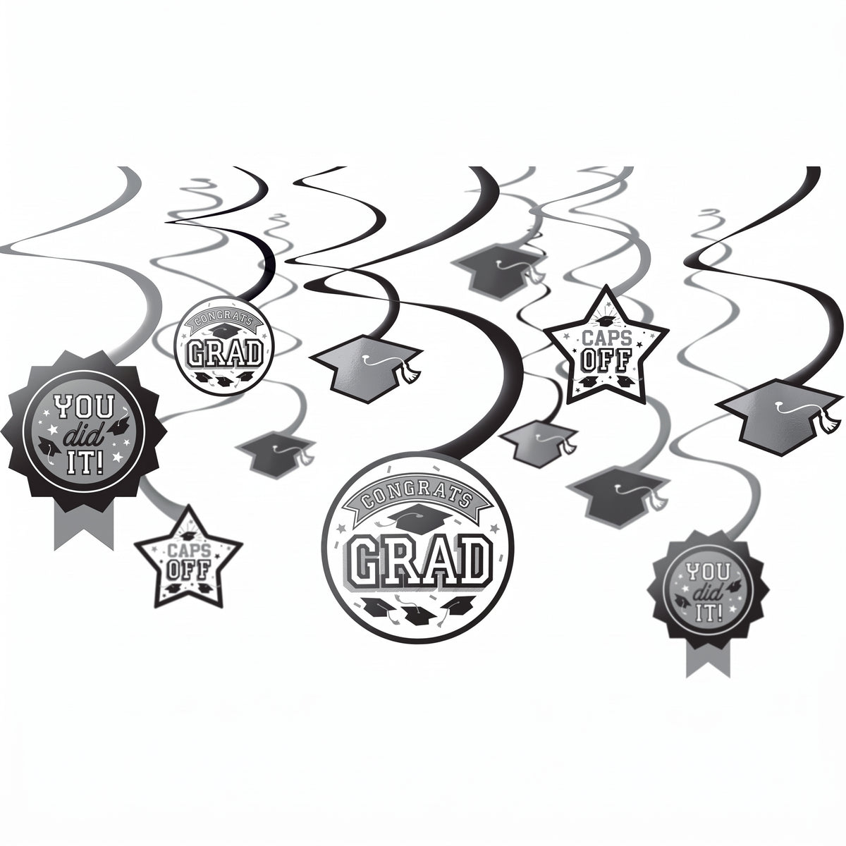 White Graduation Swirl Decorations - 12 Pack