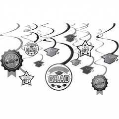 White Graduation Swirl Decorations - 12 Pack