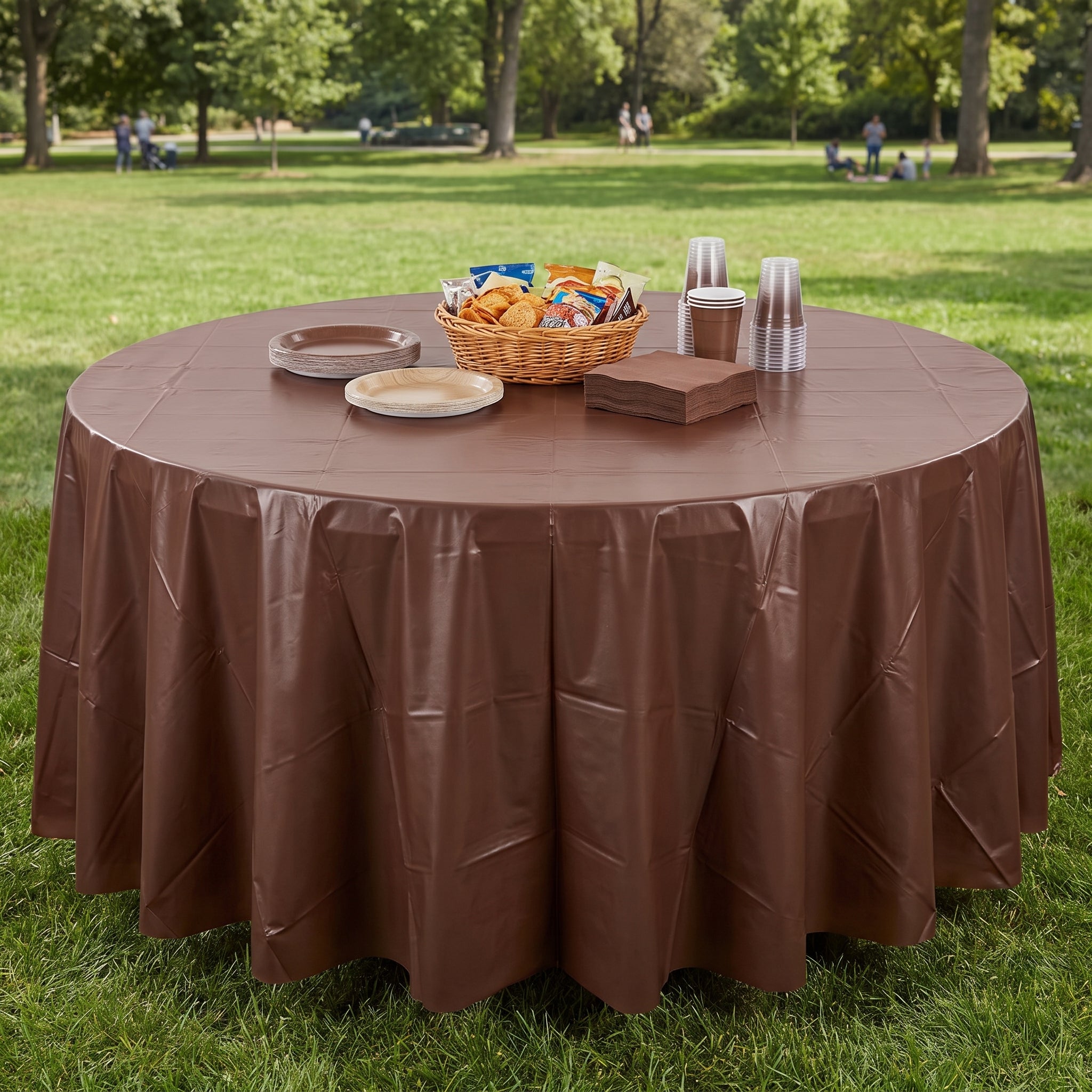 Chocolate Brown Round Plastic Table Cover - 84"