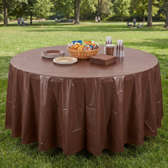 Chocolate Brown Round Plastic Table Cover - 84"