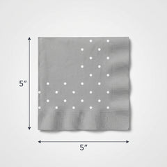 Silver Dot Border Beverage Napkins - 5 In. X 5 In. | 16 Count
