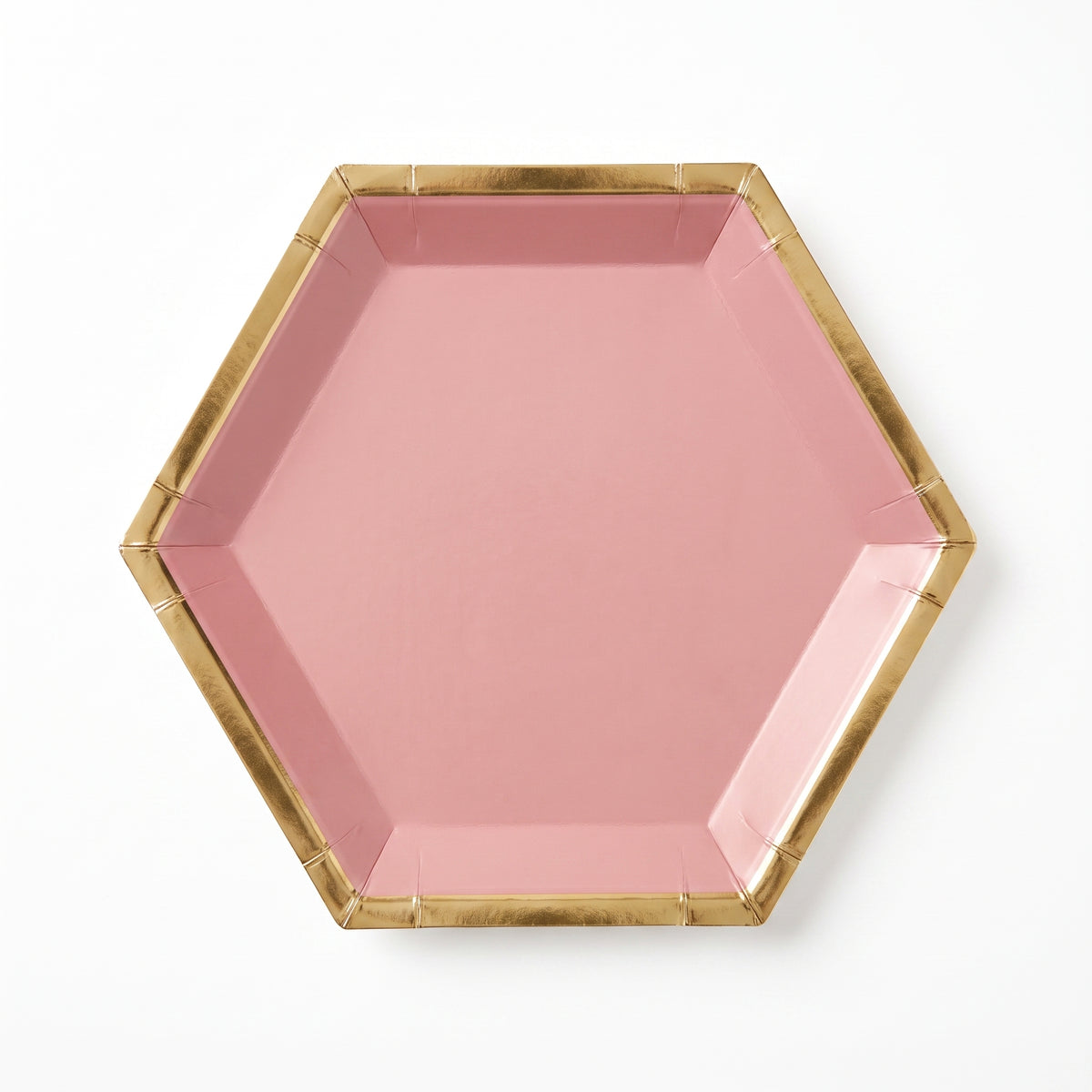 Hexagonal 9" Metallic Rose Party Plates