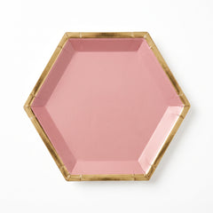 Hexagonal 9" Metallic Rose Party Plates