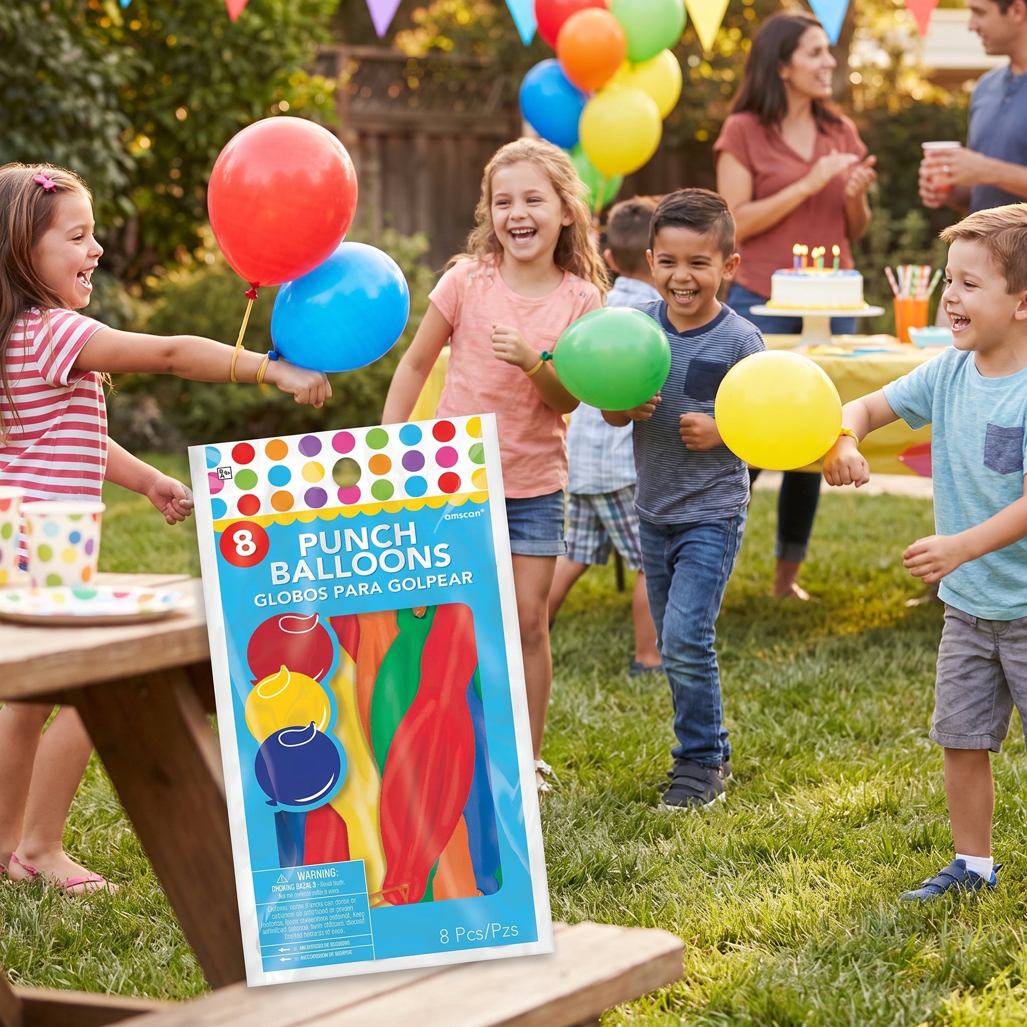 Colorful Punch Balloons with Rubber Bands, 8-Pack