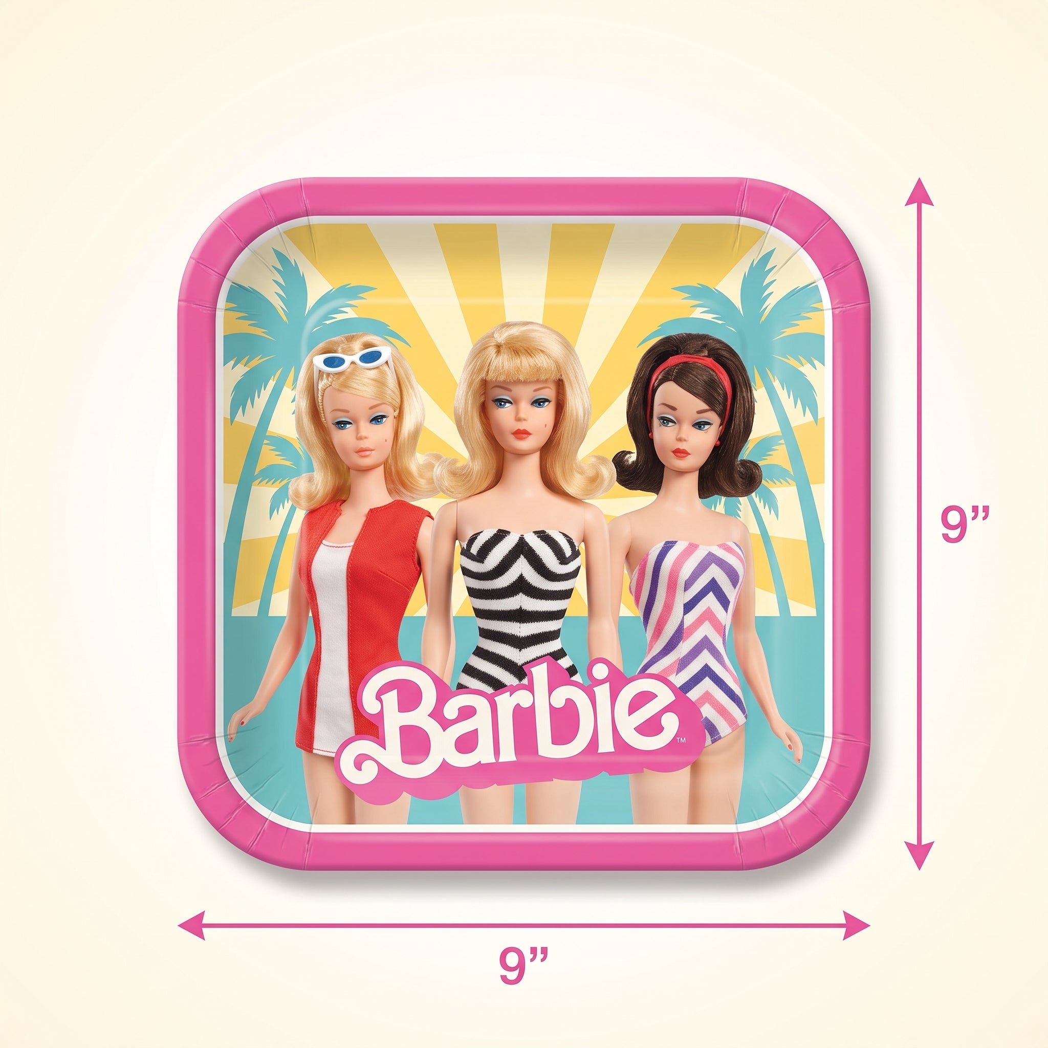Vintage Barbie 9" Square Birthday Party Plates