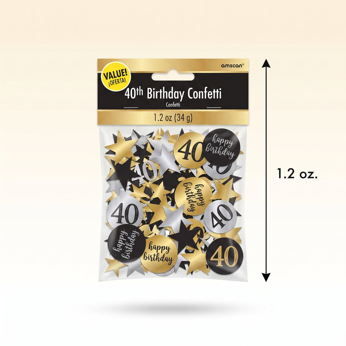Sparkling 40th Birthday Celebration Confetti Set - Black, Gold, Silver