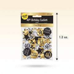 Sparkling 40th Birthday Celebration Confetti Set - Black, Gold, Silver