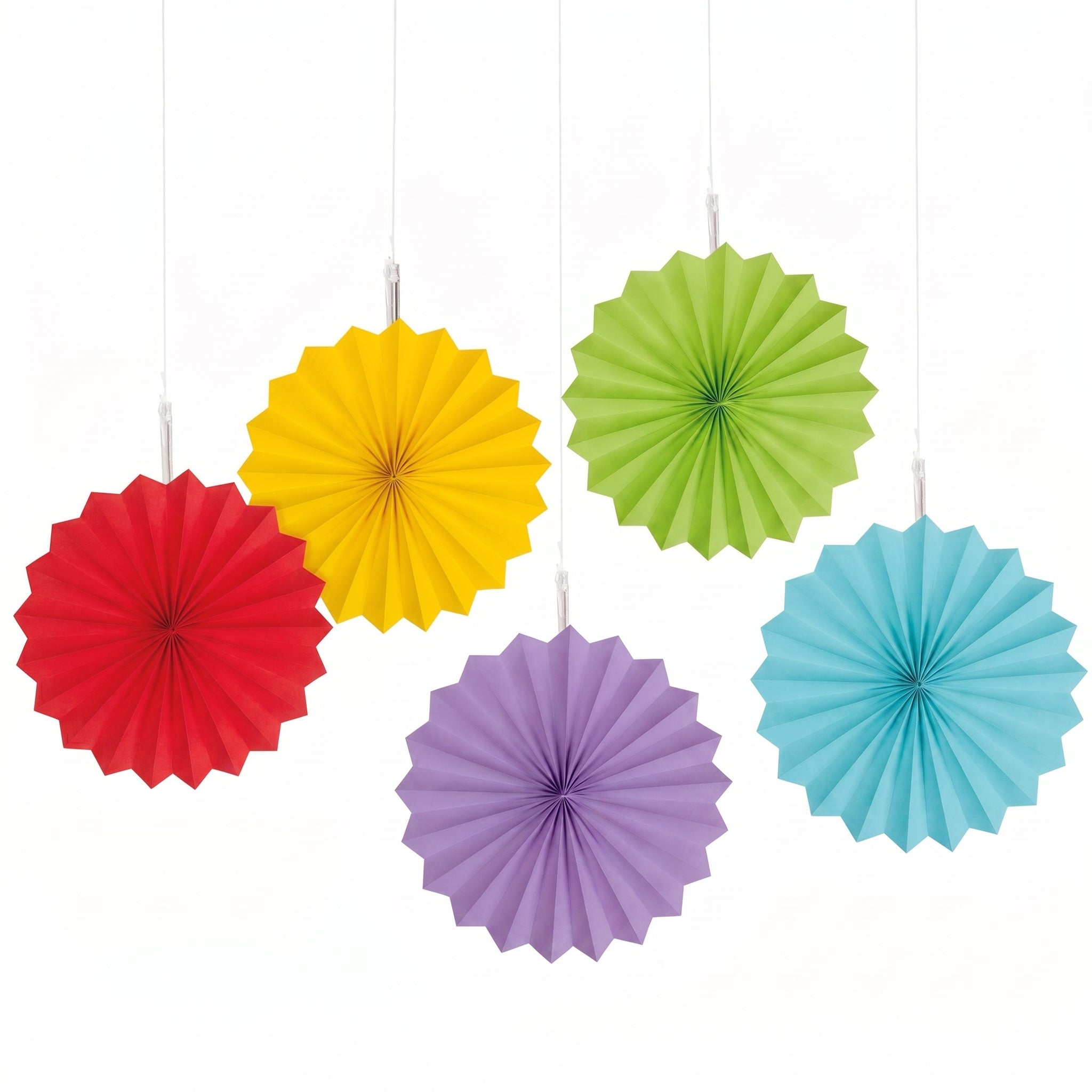Vibrant Mini Rainbow Paper Fan Decorations - 5 Pack