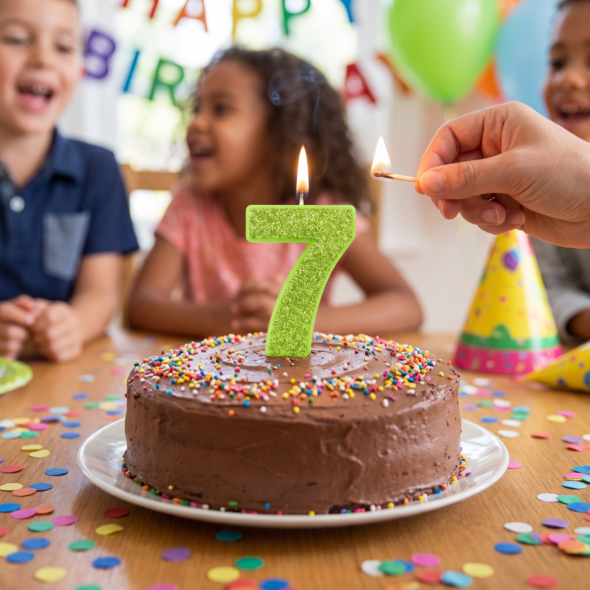 Kiwi Glitter Number 7 Birthday Candle