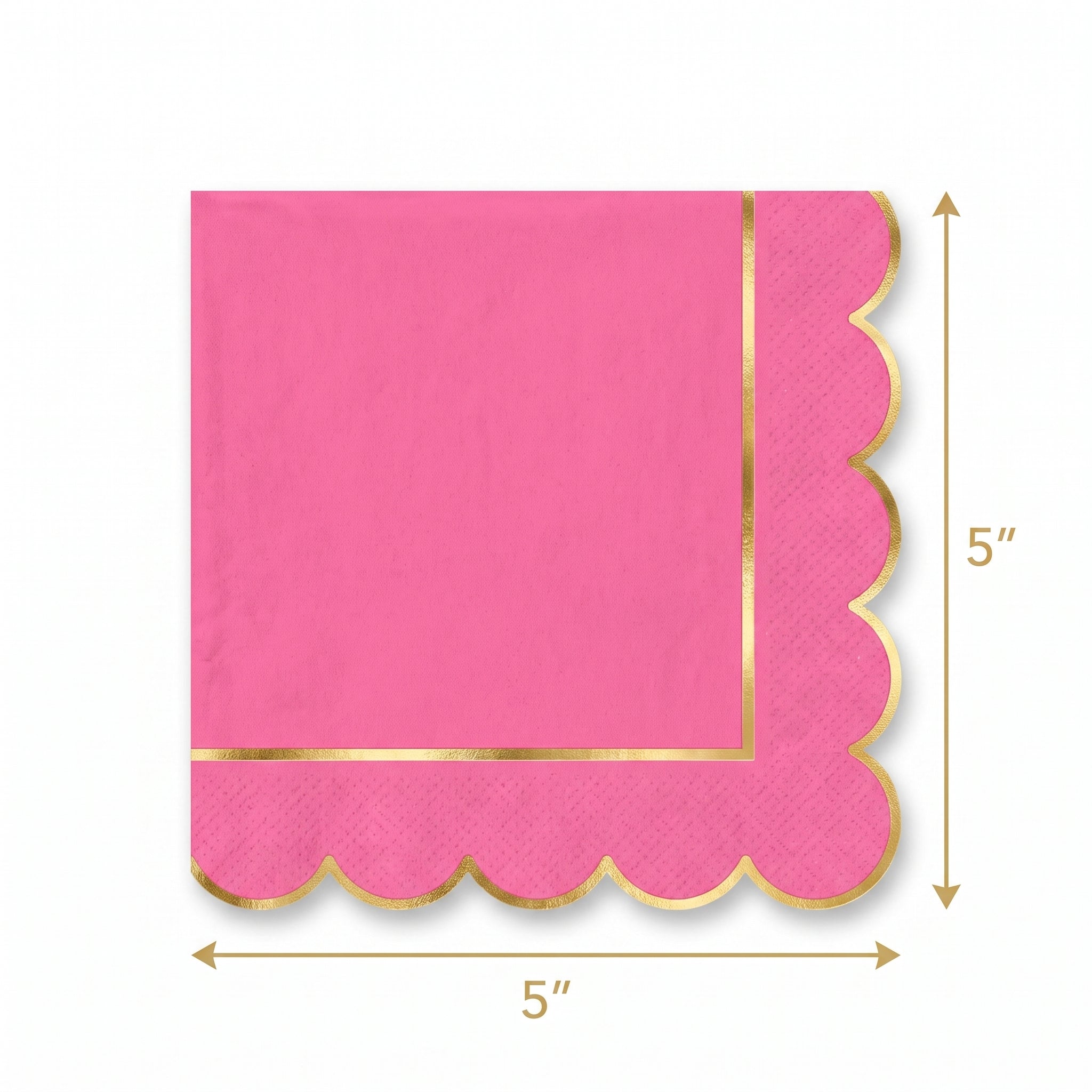 Bright Pink Scalloped Beverage Napkins with Gold Stamp - 5 In. X 5 In.