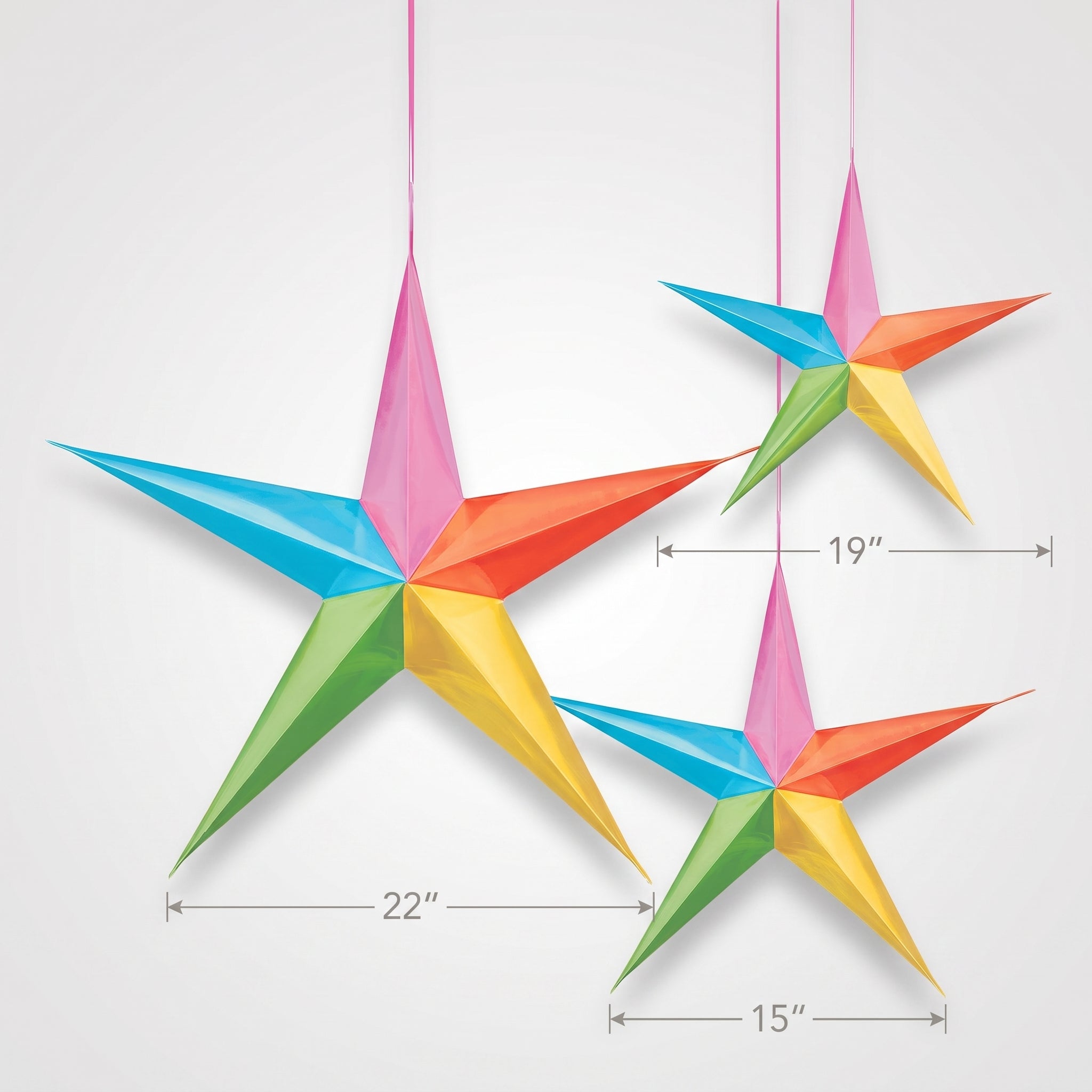 Vibrant 3D Multi-Coloured Star Decorations - Set of 3