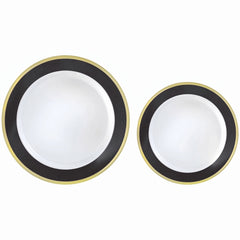 Elegant Black & Gold Bordered Premium Plastic Plate Set