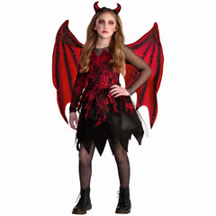 Girls' Daredevil Halloween Costume with Wings and Horns - Child L (12-14)