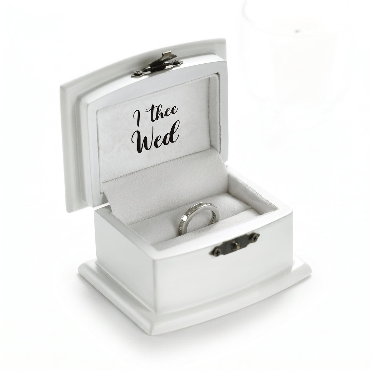 "I Thee Wed" Wedding Ring Bearer Box - Elegant White MDF Keepsake