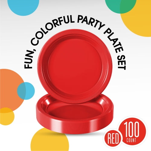 Little Gym - 9 In. Red Plastic Plates | 100 Count