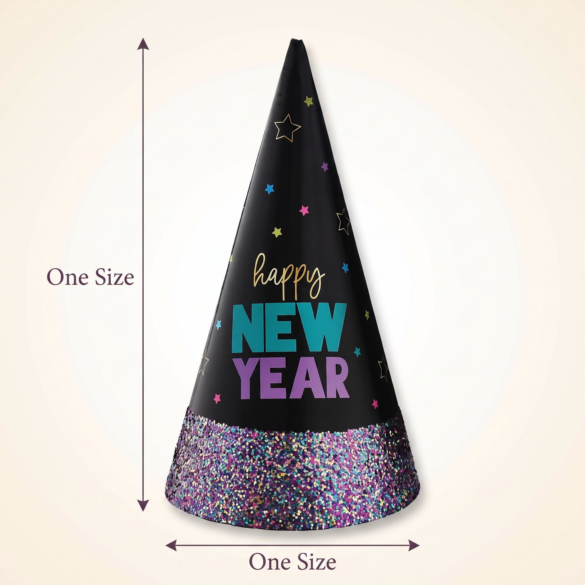 Glitter Dipped "Happy New Year" Starlight Cone Hat
