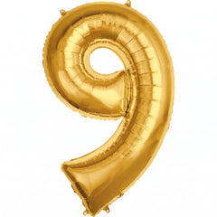 Giant 50" Gold Number 9 Foil Balloon - Metallic Celebration Decor