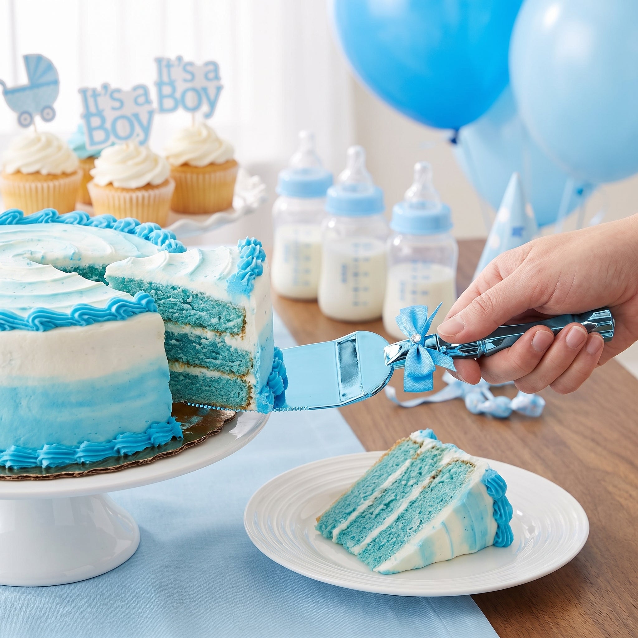 Blue Cake Server for Baby Shower Celebrations