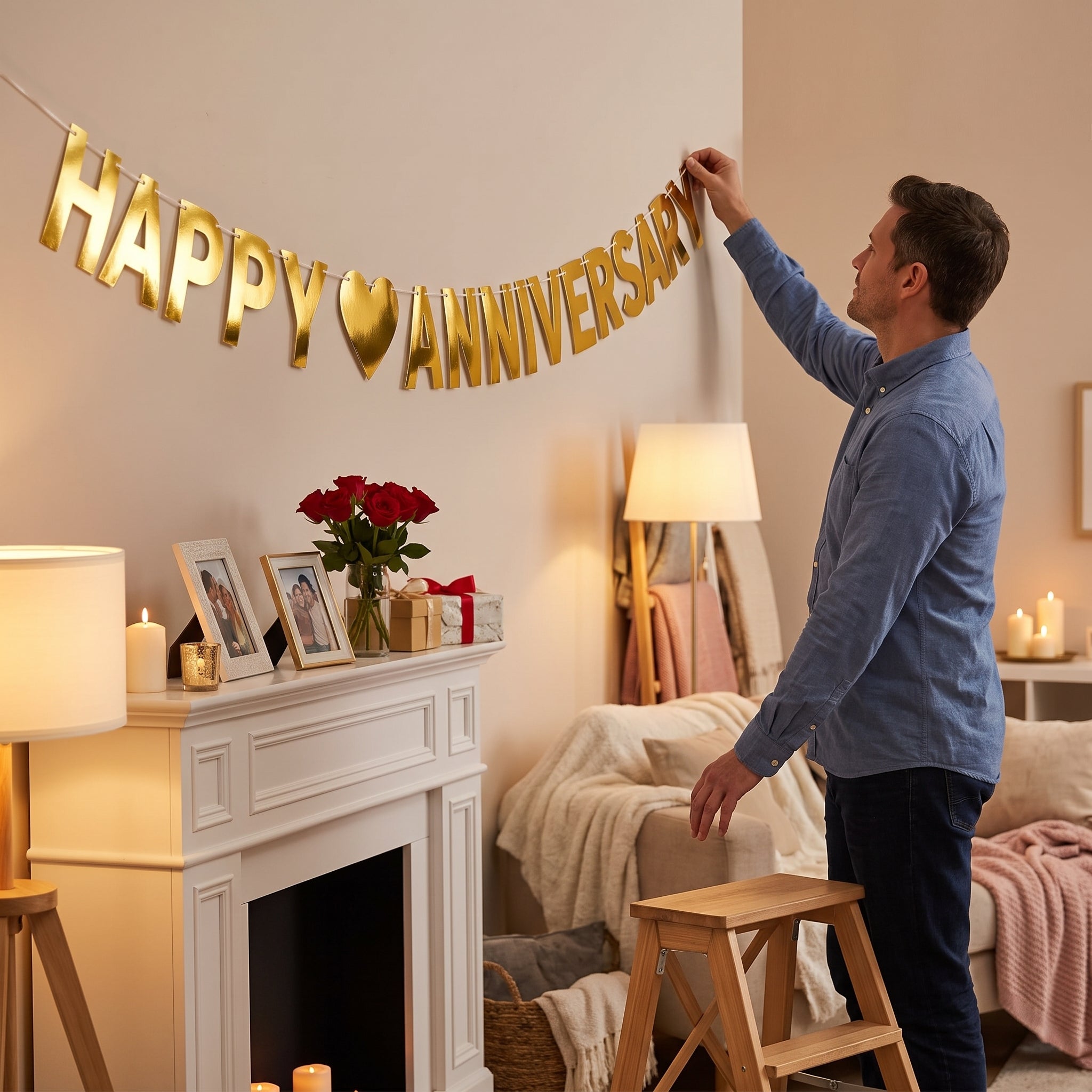 Gold "Happy Anniversary" Letter Banner