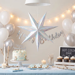 Iridescent Luminous 3D Hanging Foil Star Decoration - 24"