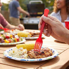 Red Heavy-Duty Plastic Reusable Forks, 50-Pack - 7.5 in.