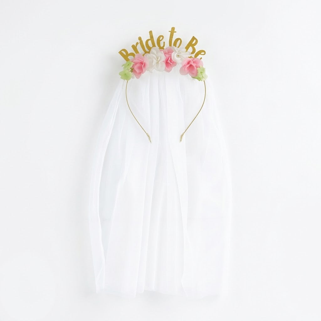 Bride-To-Be Floral Headband with Veil