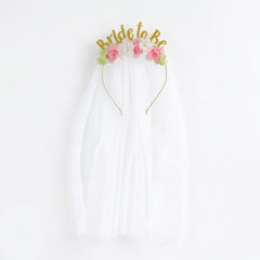 Bride-To-Be Floral Headband with Veil