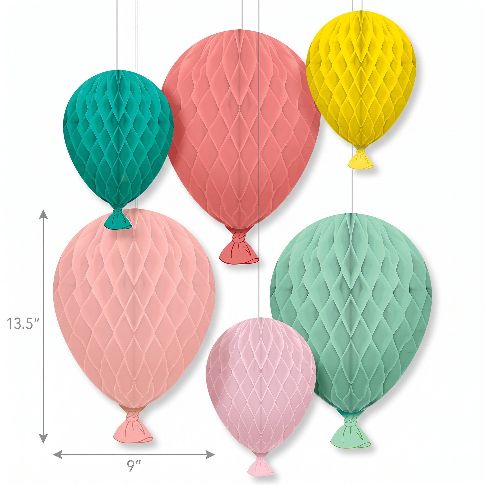 Colorful Balloon-Shaped Honeycomb Decorations - 6 Pack