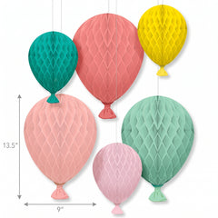 Colorful Balloon-Shaped Honeycomb Decorations - 6 Pack