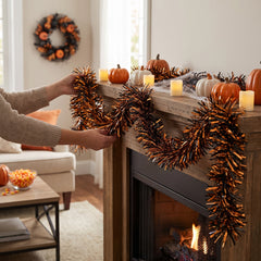 Black & Orange Halloween Tinsel Garland - 9ft