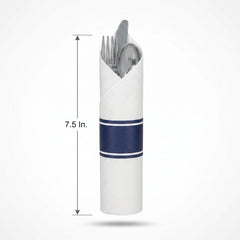 Premium Navy Rolled True Cutlery Set  With Guest Towel - 10 pack