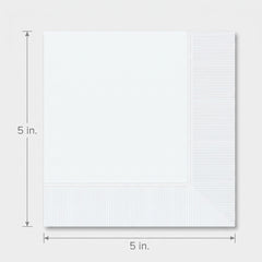 Classic White Beverage Napkins - Solid Color - 5 In. X 5 In.
