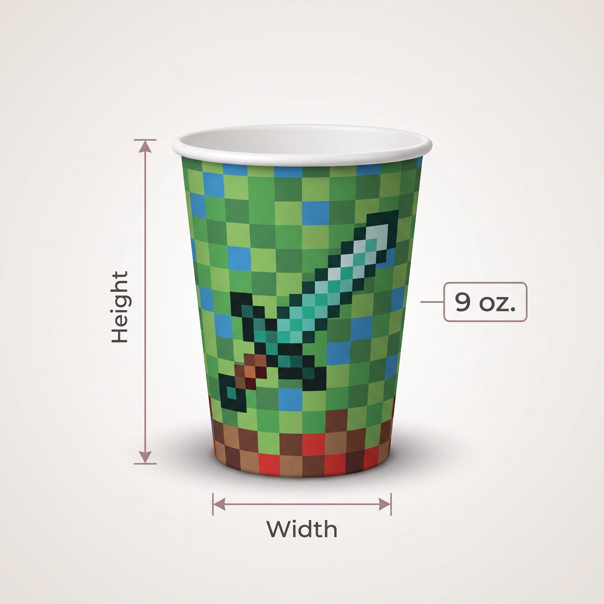 Pixel Party 9 oz Paper Cups - Perfect for Kids' Birthdays